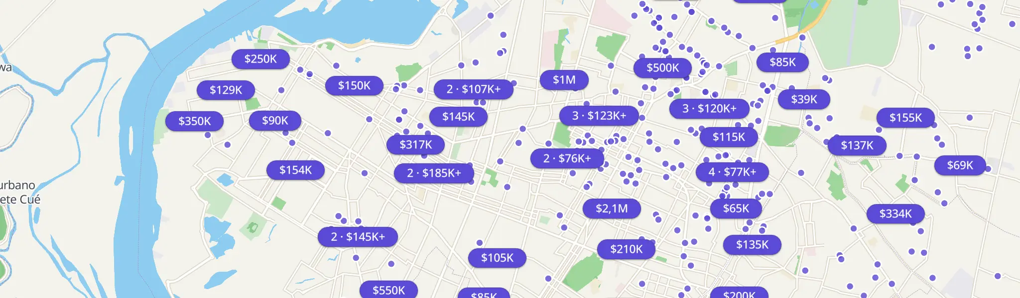 Mapa de propiedades en venta en Asunción