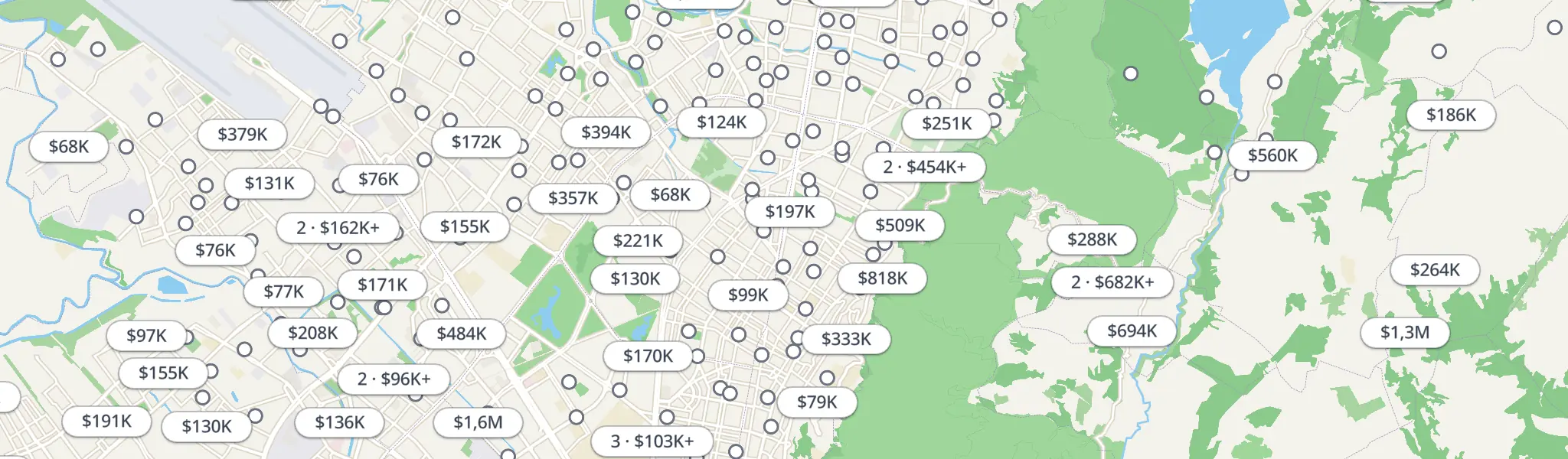 Mapa de propiedades en venta en Bogotá