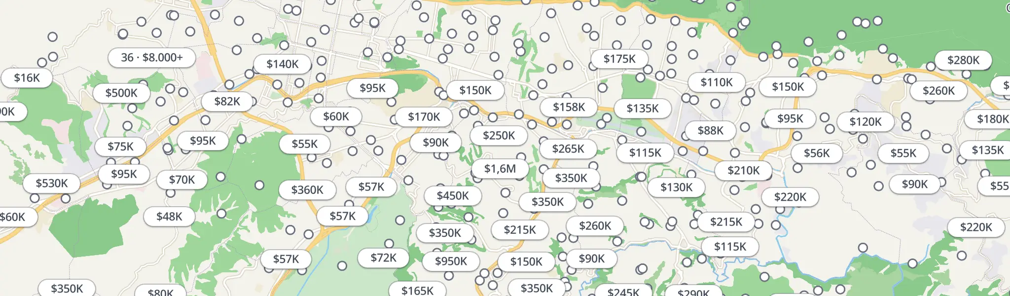 Map of properties for sale in Caracas