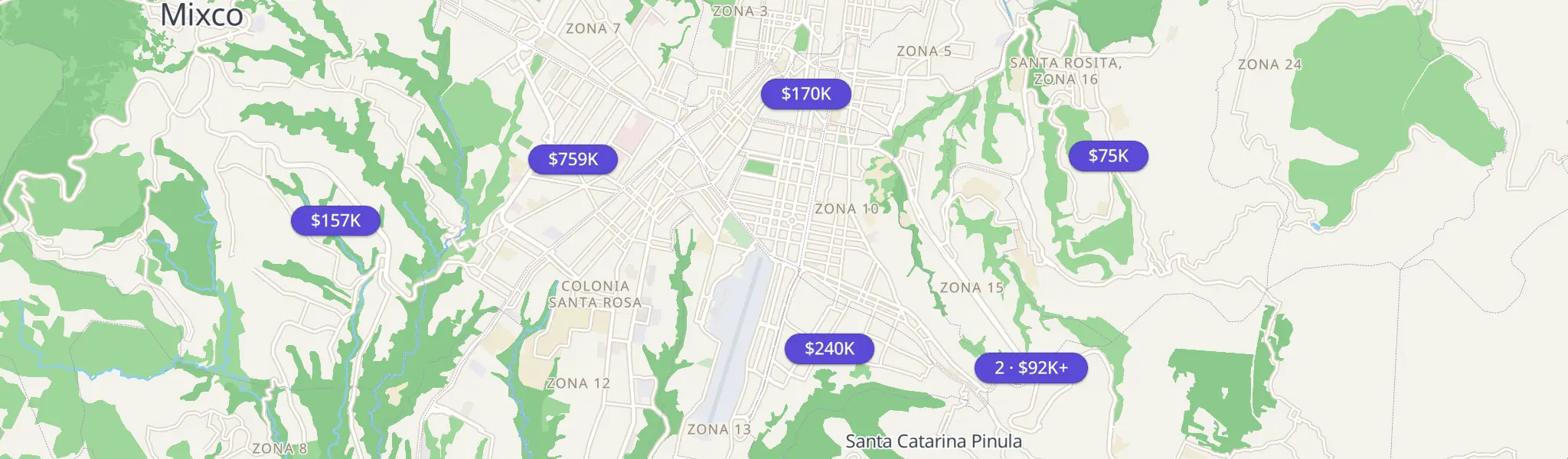 Mapa de imóveis à venda em Ciudad de Guatemala