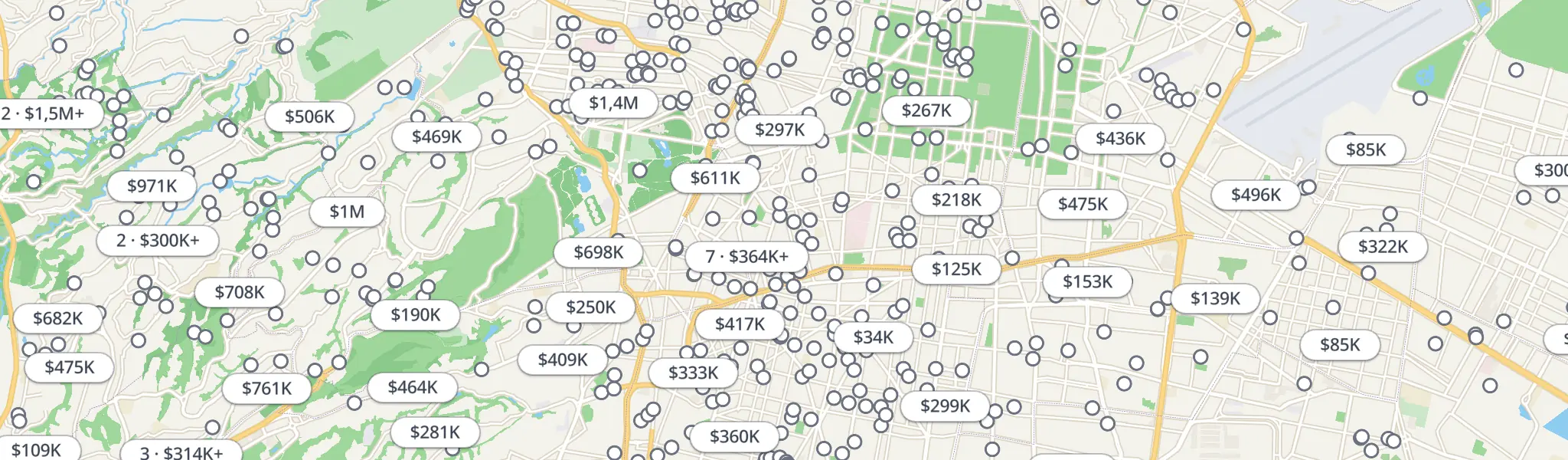 Map of properties for sale in Ciudad de México