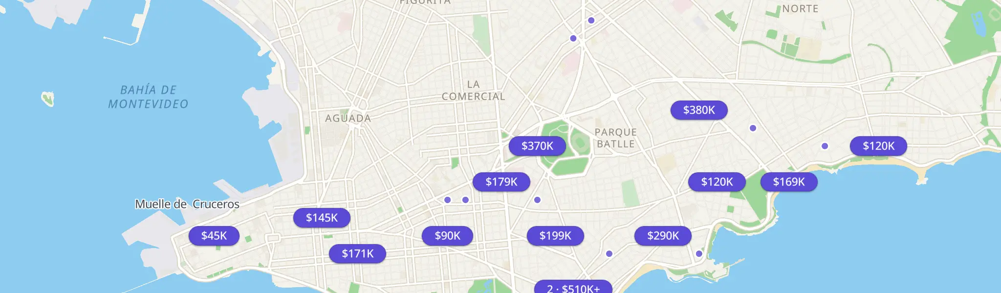 Mapa de imóveis à venda em Montevideo