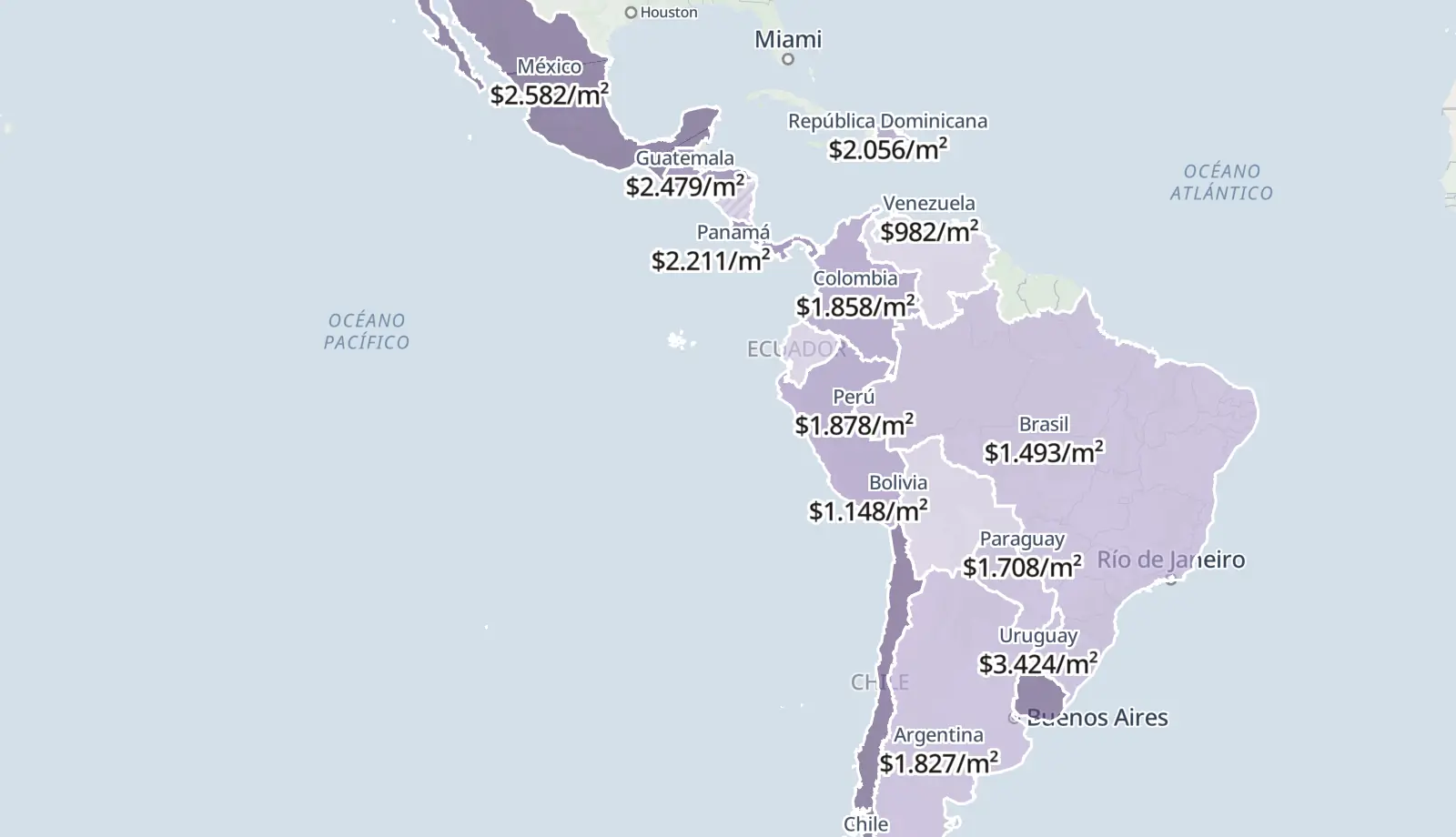 Mapa de precios de América Latina