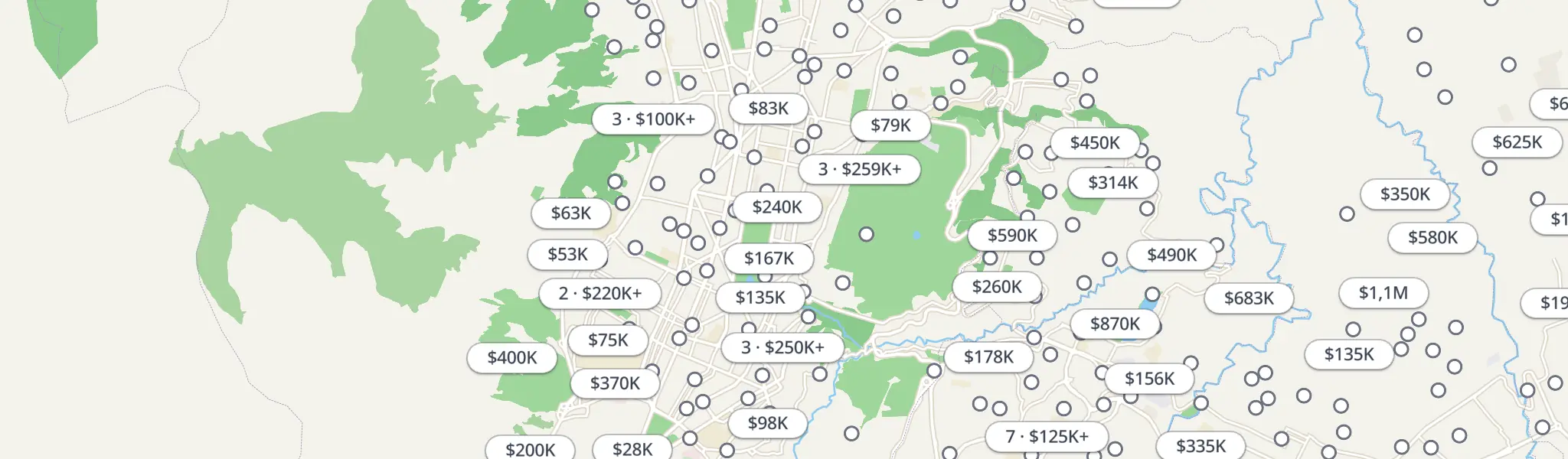 Map of properties for sale in Quito