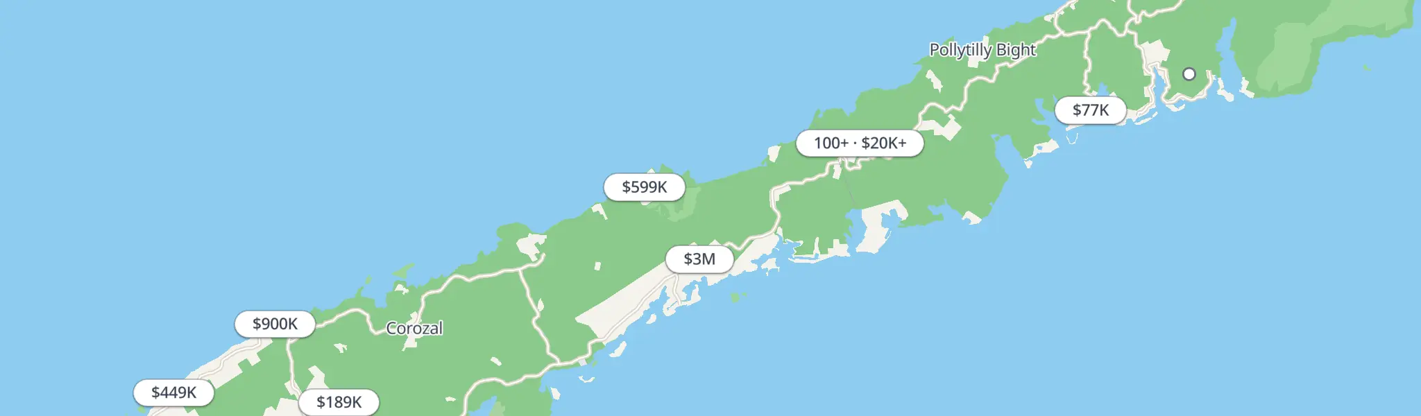 Map of properties for sale in Roatán