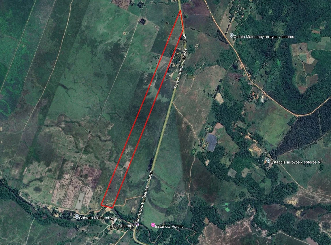 20 hectáreas en Arroyos y Esteros con ruta asfaltada y costa al río Piribebuy