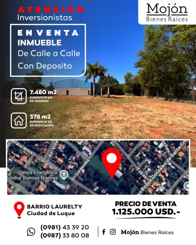 FOR SALE IMPORTANT PROPERTY WITH WAREHOUSE IN THE LAURELTY NEIGHBORHOOD OF THE CITY OF LUQUE.-