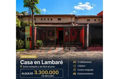 Casa de 3 dormitorios en Alquiler en Areguá