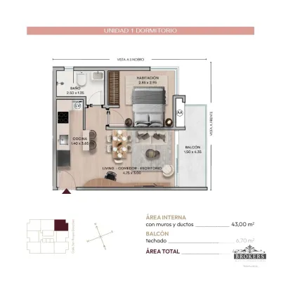 Apartamento de 1 quarto à Venda em Recoleta, Assunção