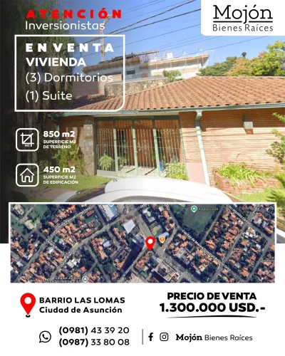 FOR SALE CORNER HOUSE IN THE LAS LOMAS NEIGHBORHOOD OF ASUNCIÓN CITY.-