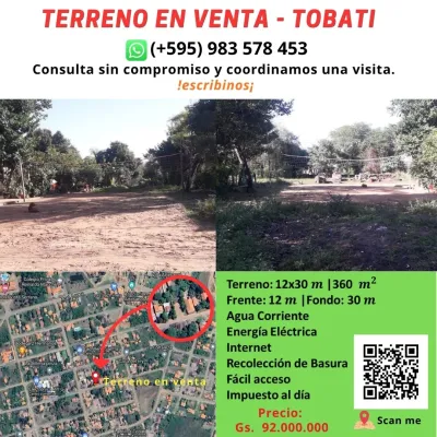 Terreno de 360m² en Venta en Tobatí