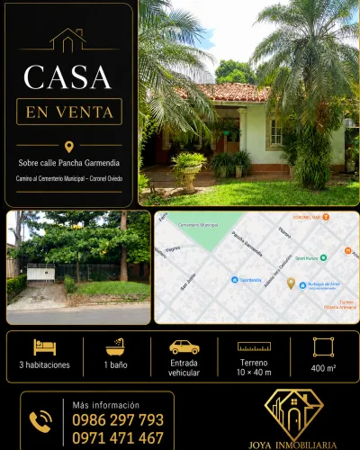 Casa de 3 dormitorios, 70m², en Venta en Coronel Oviedo