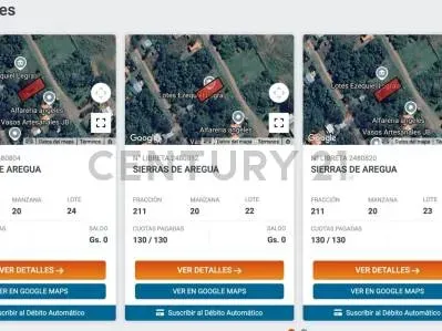 Terreno de 1,080m² en Venta en Areguá