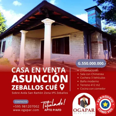 Casa de 2 dormitorios en Venta en Mburucuyá, Asunción
