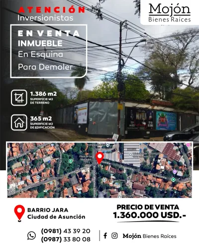 EN VENTA INMUEBLE CON CONSTRUCCIÓN PARA DEMOLER EN BARRIO JARA DE LA CIUDAD DE ASUNCIÓN.- 