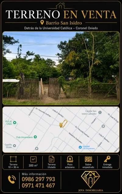 Terreno de 300m² en Venta en San Isidro, Coronel Oviedo